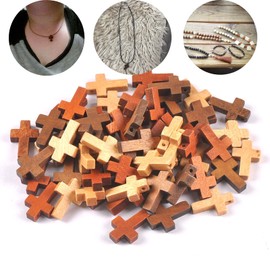 100pcs Cross Beads Wooden Decorations Ornaments Charms Pendant Jewelry Kids Gifts Wood DIY Craft Supplies