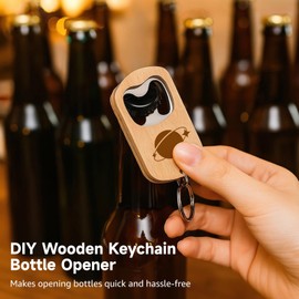 50 PCS Wooden Bottle Opener Keychains, DIY Blank Wood Keychain with Metal Bottle Opener, Mini Pocket Openers for Party Favors, Wedding Supplies, Custom Presents Crafts