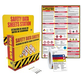 Performore SDS Display Rack -Set with 3 Inch Heavy Duty Ring Binder, Wire Rack, SDS Station Sign, Chain, Mounting Hardware, SDS Poster & SDS Sticker (250 Roll) Included