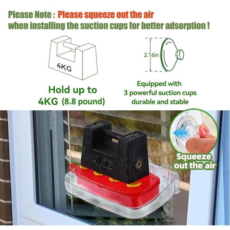 HCGADON Window Hummingbird Feeder with Strong Suction Cup, Plastic Hummingbird