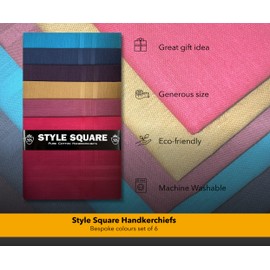 Style Square Men's Handkerchiefs, 100% Pure Soft Cotton Handkerchief, Pattern Colored Pocket Square Hankies, Great Gift, 43 x 43 cm (Assorted Set of 6 - AS-80266)