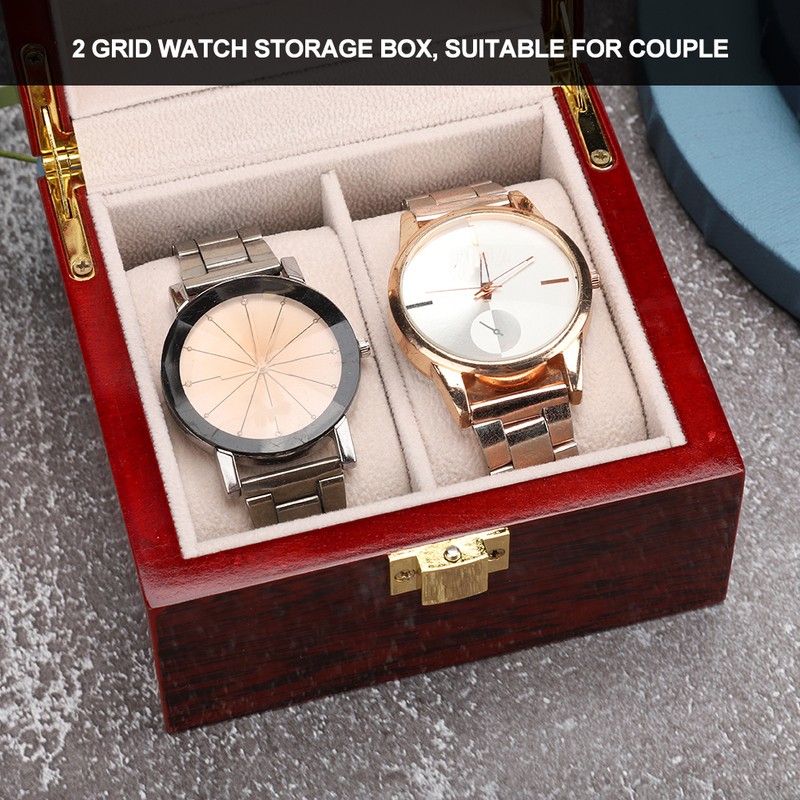 2 Grid Wooden Watch Display Box Watch Storage Holder Gift