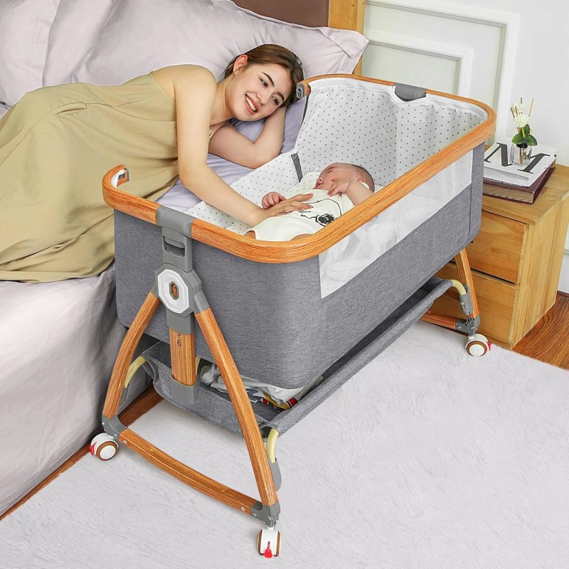 Mereryi Baby,Bassinet Bedside Sleeper with Wheels,Storage Basket,Mosquit