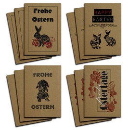 Set of 12 Easter Cards on 450 g/m² Kraft Paper – Various Designs in 4 Variations, 3 Assorted Designs Each High-Quality Greeting Cards for Easter, Unique Postcards in DIN A6 Format Easter Greeting