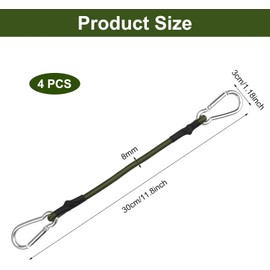 4 Pcs Bungee Cords with Carabiner Clips, 30cm Green Carabiner Bungee Cords, Heavy Duty Elastic Bungee Ropes with Hooks, Multi-Purpose Extra Strong Bungee Straps for Camping, Tarpaulins, Tents, Luggage