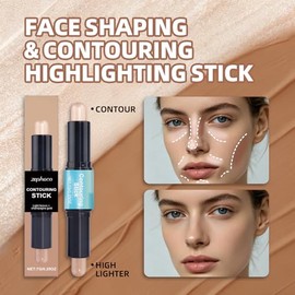 Barra de modelado y contorno facial, color marrón claro + dorado champán, resaltador de contorno en barra de larga duración, mezclable y construible, 