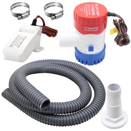 CREATORELE Bilge Pump Kit For Boats 12v, 1100 GPH Non-Automatic Pump Float Switch 12v 24 V 32 V with 1-1/8 Inch Plumbing Kit, Including Hose, Clamps, Thru Hull Connectors for Boats