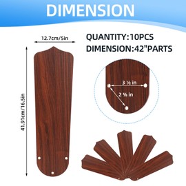 Stuffygreenus 10 Pcs 16 1/2" Ceiling Fan Blades for 42" Fan Replacement Blades Waterproof Ceiling Fan Blades Replacement Wooden Fan Blades for Summer Broken Blade Substitution Replacing (Wood)