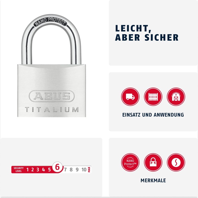 ABUS Titalium 64TI/60 Padlock - Cellar Lock with Special Aluminium