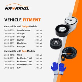 NAYAMOL Serpentine Belt Drive Kit with Tensioner & Idler Pulley Compatible with Dodge Avenger/Grand Caravan/Journey, Chrysler 200/Town&Country 2011-2019, 3.6L V6, Replace# 39282 38082 6PK1960