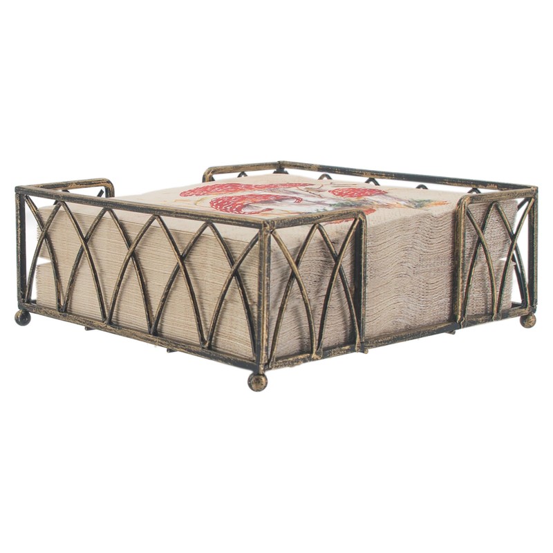 Boston International Lunch Antique Brass Napkin Caddy, Arch Design