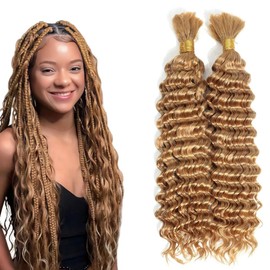 Tuheerst Pre Stretched Braiding Human Hair #27 Honey Blonde Deep wave 50g/Bundle Total 100g Unprocessed No Weft Boho Braids Human Hair Extension Dark Blonde Color 26 26 Inch