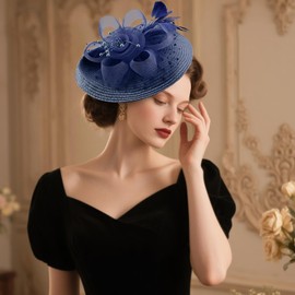 DRESHOW Mesh Flower with Pearl Feather Fascinators Hat on a Headband and a Forked Clip Cocktail Tea Party Headwear for Girls & Women Noble Kentucky Hat