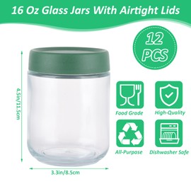 YAYODS 12 Pack 16oz Glass Jars with Airtight Lids, Glass Overnight Oats Containers with lids, Wide mouth Mason Food Jars for Snacks, Yogurt, Salad, Chia Pudding