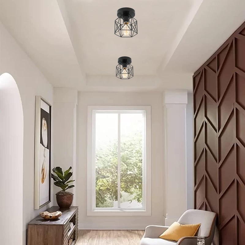 Semi Flush Mount Ceiling Light, 2 Pack Black Cage Ceiling