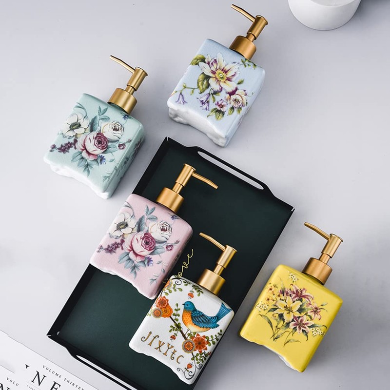 HIGHAWK Pump Bottle Soap Dispenser Refill Bottle Cute Ceramic Bathroom