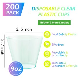 WDF 200 Pack Colorful Plastic Cups Disposable - 9 oz Neon Cups include 50 Pink Cups, 50 Blue Cups, 50 Green Cups, 50 Yellow Cups, Colorful Plastic Cups For Party, Baby Shower, Wedding