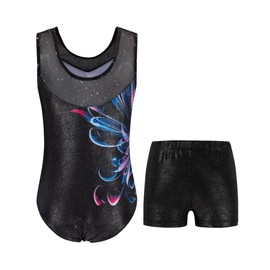 Zaclotre Gymnastics Leotards for Girls Sparkly Ballet Dance Biketards Tumbling Outfit with Matching Shorts Set