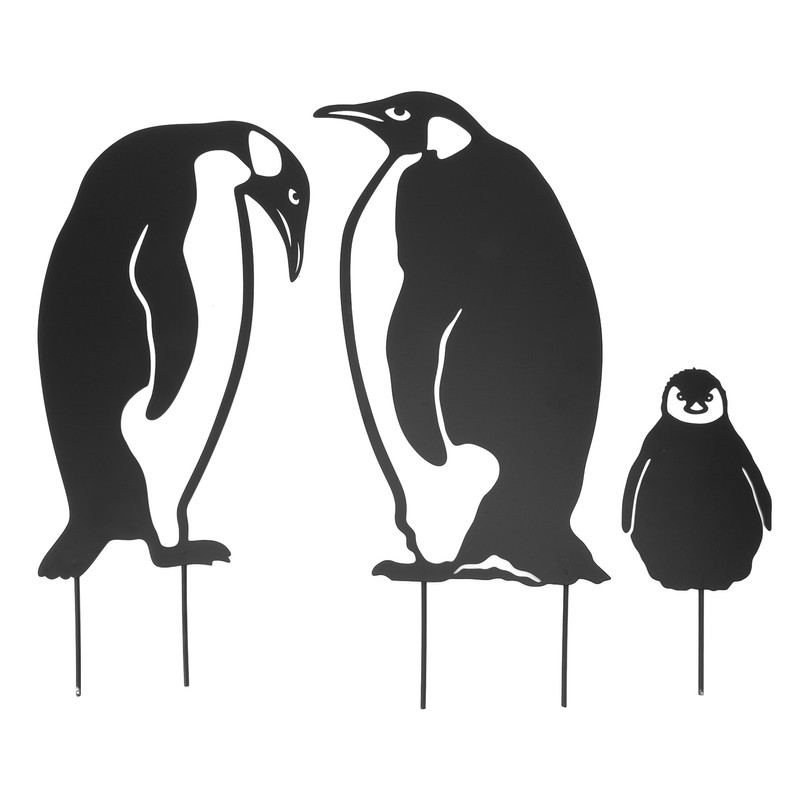 Penguin Family Stake Statue Simulation Vivid Hollow Iron Animal Stake
