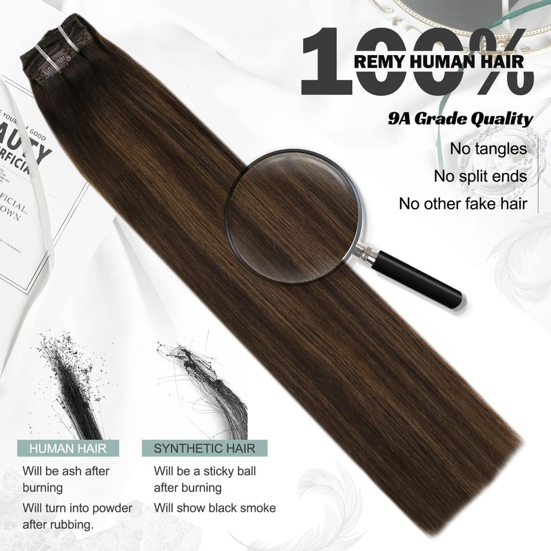 Moresoo Clip-In Human Hair Extensions, Balayage Brown, Remy Human Hair