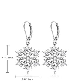 Snowflake Earrings for Women Sterling Silver Christmas Hypoallergenic Leverback Drop Dangle Earrings Sensitive Ears Winter Snow Flower Holiday Jewelry