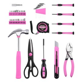 DIFFLIFE Tool Set Pink-40 Piece - General Household Hand Tool Kit with Plastic Toolbox Storage Case(Pink)