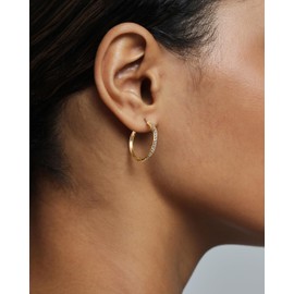 PAVOI 14K Yellow Gold Plated Cubic Zirconia Hoop Earrings for Women - Sterling Silver Posts Trendy Fashion Hinged Gold Earrings for Women