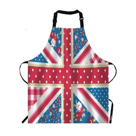 Moslion British Flag Apron,Cute England Flag in Chic Floral Style Apron,Adjustable Neck Bib Apron for Men Women,Suitable for Kitchen Cooking Waitress Chef Apron