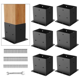 CYGIVC 6 Pack 4x6 Heavy Duty Metal Post Base Brackets, 3.6"x5.6" Inner No Wobble Square Post Support, Rust Resistant with Hardware for Fence, Porch, Pergola, Mailbox, Wood to Concrete Installation