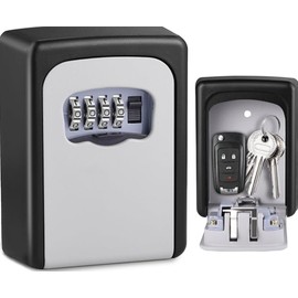 Safe Wall Mounted, Lock Box Outdoor, Key Box with 4 Digit Combination, Waterproof and Security Lockbox, Safe Outside for Home Garage School Elderly Parents Key Cabinet