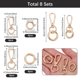 SOFPLATE 1 Box 8 Sets Double Opening Swivel Snap Hooks Key Chain Swivel Hooks Alloy Gold Round Spring Gate Rings Metal Clasps Buckles Clips Findings for DIY Making Keychains Lanyard Purses Crafts