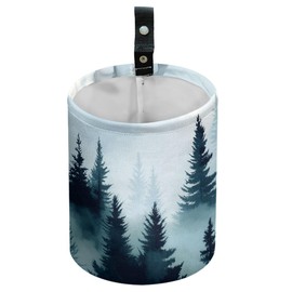 DELORIGIN Mountain Forest Car Trash Can Waterproof Garbage Can Car-Seat Back Hanging Trash Bag Portable Camping Waste Bin Storage Bag Collapsible Rubbish Container for Women Man Car (5.9" W,7.2" H)