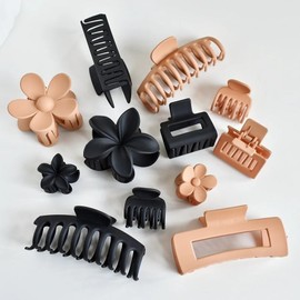 Hemasa 12PCS/SET Ladies Matte various non-slip large medium small hair claw Clips (Black Coffee)