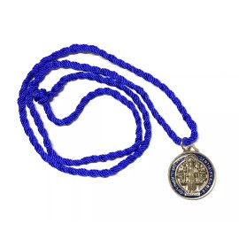St Benedict Blue Protection Medal Pendant String Necklace San Benito Medalla