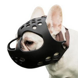 Short Snout Dog Muzzle for French Bulldogs & Pugs - Soft Breathable Anti-Biting, Adjustable Fit for Grooming, Walking, Training - Comfortable Snub-Nose Design for Small/Medium Dogs (Black, S)