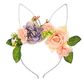 LDDCX Easter Bunny Ear Headband Crown Garland Flower Birthday Headwear Rabbit Cosplay Photography Prop.(LDZ50) (Flower A)