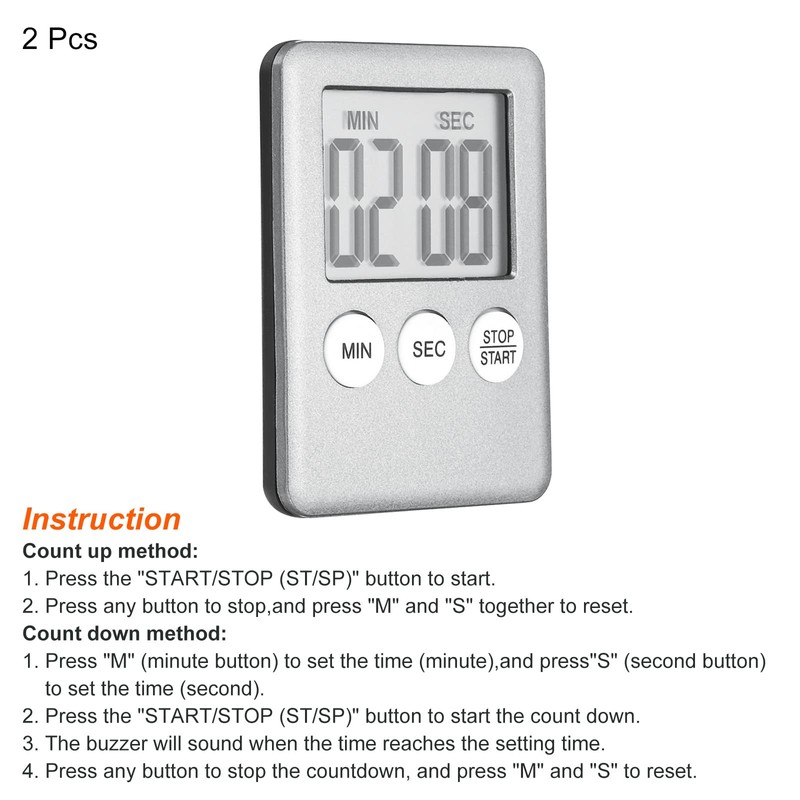 PATIKIL Digital Timer, 2Pcs Small Count Down/UP Clock with Magnetic,