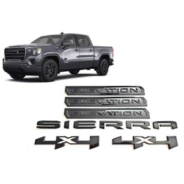 6Pcs Sierra Elevation 4x4 Emblems Truck Door Rear Tailgate Badge Nameplate Letter Decal Compatible with 2019-2025 Sierra 1500 2500HD 3500HD (Glossy Black)