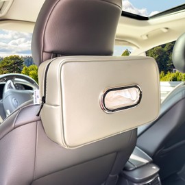 Noaman Upgraded Large Car Tissue Holder Premium PU Leather Tissues Box Cover Backseat Rectangular Napkin Holder for Car Fits for 120 Standard Kleenex Tissues Box for Car Organization Accessories Beige