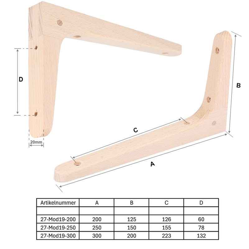 MS Beschläge Wooden Console Single or Pair Shelf Brackets Beech