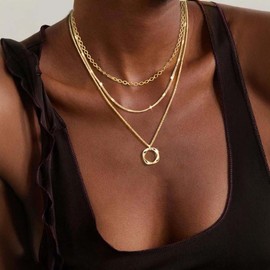 Gold Layered Necklaces for Women Gold Silver Pendant Chain Link Choker Statement Party Jewelry (Gold)