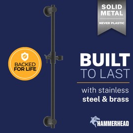 HammerHead Showers® Solid Metal 27.5 Inch Shower Slide Bar for Hand Held Shower Heads, Matte Black | Adjustable Height Showerhead with Hose Rail System | Easily Adjust Height & Angle of Handshower