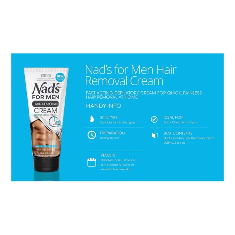 Crema Depilatoria para Hombres Nad's 200ml Rápida y Sin Dolor