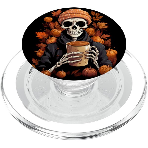 Skeleton Pumpkin Spice Latte Autumn Halloween PopSockets PopGrip for MagSafe