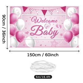 Koliphy Welcome Baby Girl Decoration, Welcome Baby Banner Welcome Baby Banner for Baby Shower, Home Reception, Baby Shower, Children's Birthday Decoration Girls (Pink)