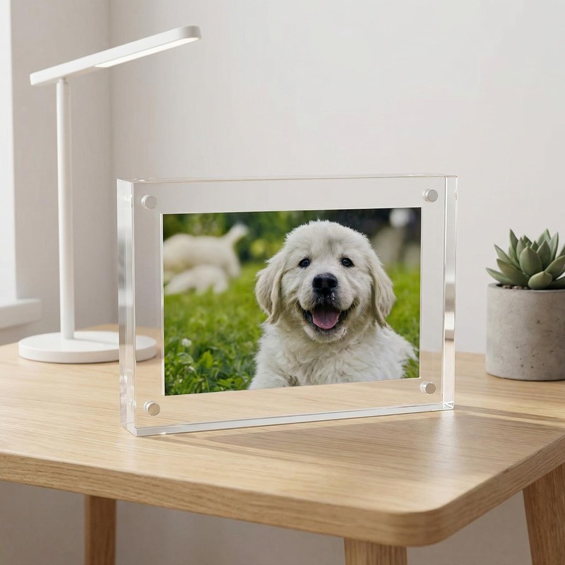 3x4 Acrylic Picture Frame - Magnetic Double-Sided Clear Frame, Freestanding