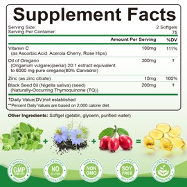 SIGNILIFE Oil of Oregano with Black Seed Oil, 6000mg Oregano Oil Capsules for Immune Support with High Carvacrol & Thymoquinone, Antioxidant, Non-GMO, Gluten Free, 300 Softgels