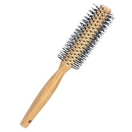 Round Curling Comb with Original Wooden Handle Made of Pure Beech Wood,Gentle Nylon Bristles,For All Hair Styles,Natural and Gentle Hair Brush (Yellow)