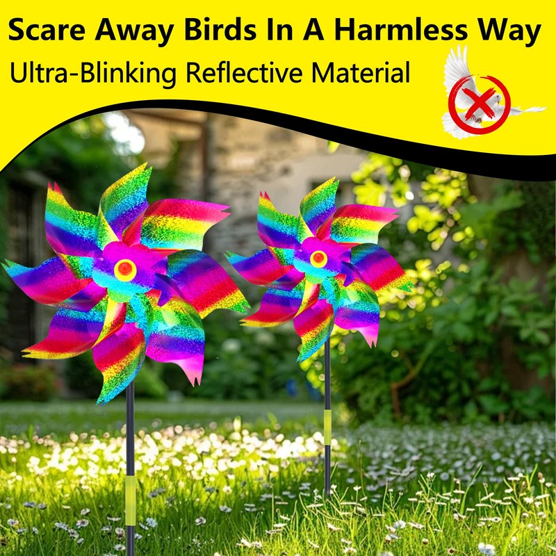 KOKMEYA 10-Pack Reflective Bird Repellent Pinwheels 9.6 Inches in Diameter