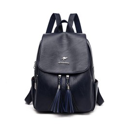 NICOLE & DORIS Women Backpacks Casual Daypacks PU Leather Anti-Theft Backpack Ladies Flap Rucksack Lightweight School Bags Waterproof Back Pack with Tassel Blue